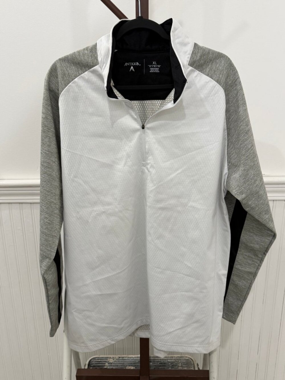 Antigua Generation Mens 1/4 Zip Pullover Golf Jacket White Gray Size XL